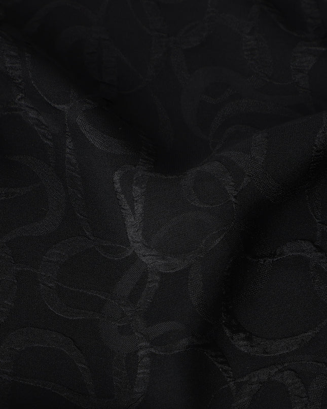 Jet Black Silk Crepe Jacquard Fabric 140cm