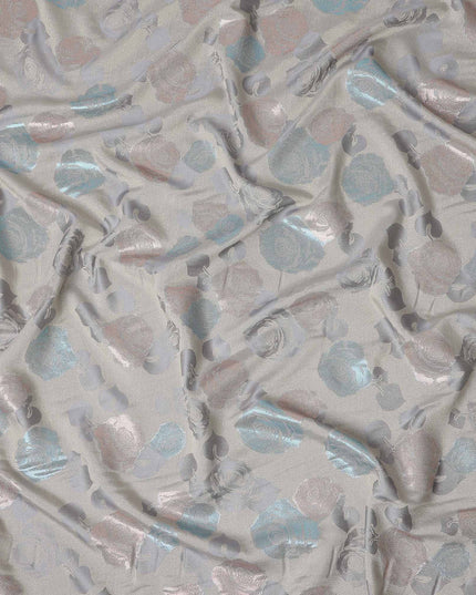 Silver Grey Bouquet Floral Silk Satin Fabric 110cm