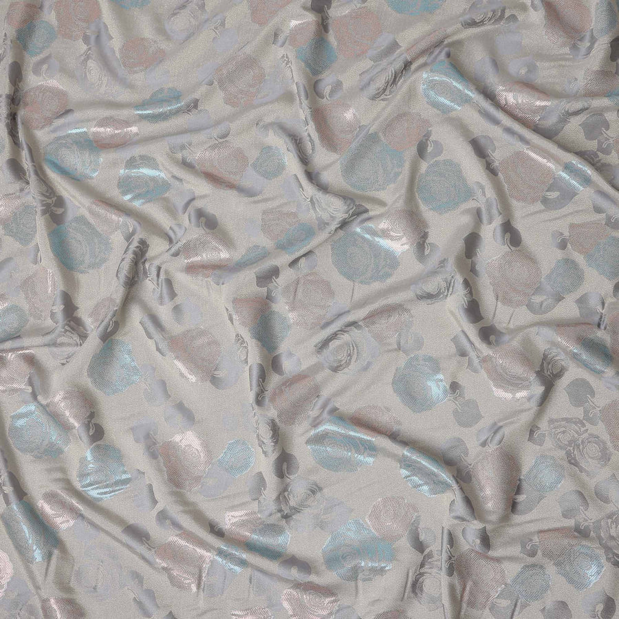 Silver Grey Bouquet Floral Silk Satin Fabric 110cm