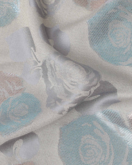 Silver Grey Bouquet Floral Silk Satin Fabric 110cm