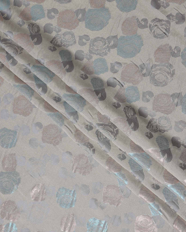 Silver Grey Bouquet Floral Silk Satin Fabric 110cm