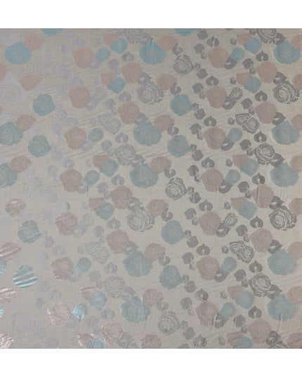 Silver Grey Bouquet Floral Silk Satin Fabric 110cm
