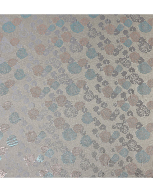 Silver Grey Bouquet Floral Silk Satin Fabric 110cm