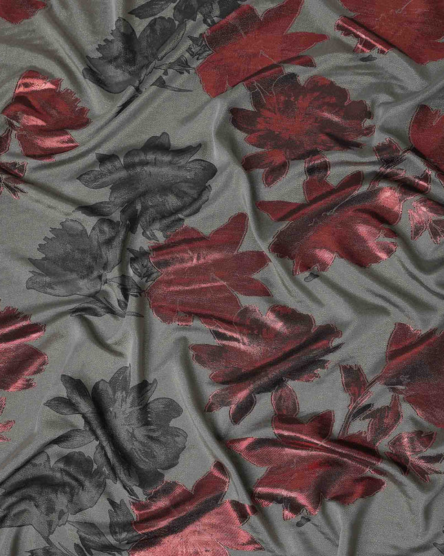 Olive Green Floral Silk Satin Fabric 110cm