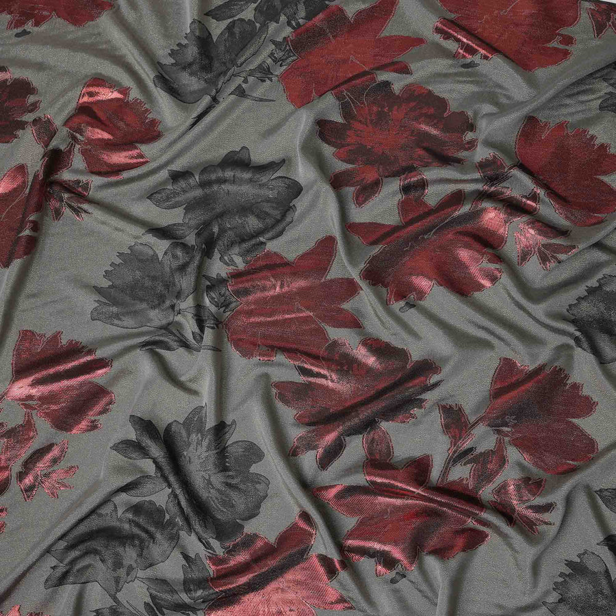 Olive Green Floral Silk Satin Fabric 110cm