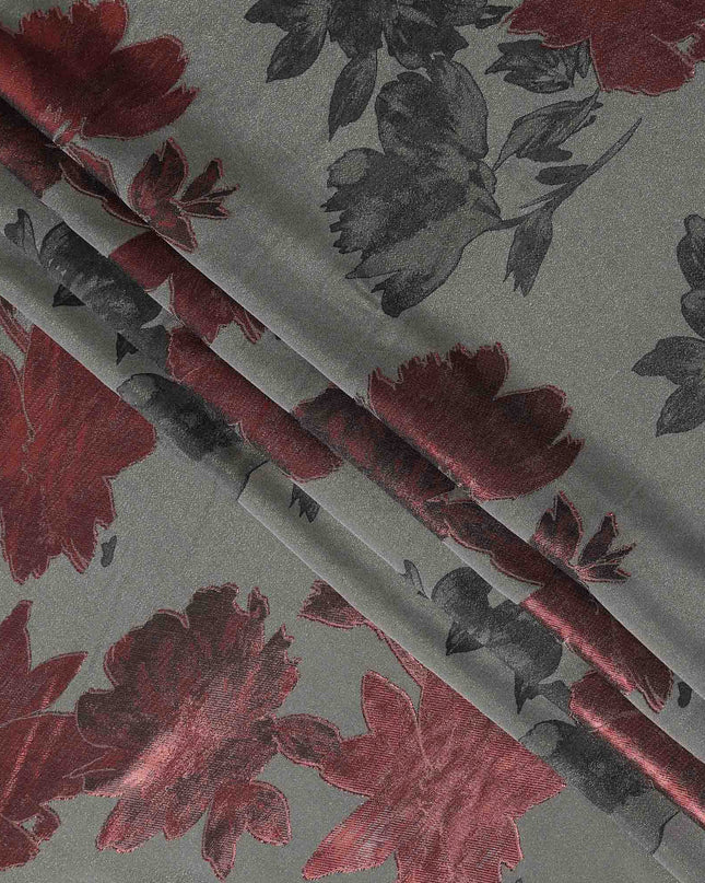 Olive Green Floral Silk Satin Fabric 110cm