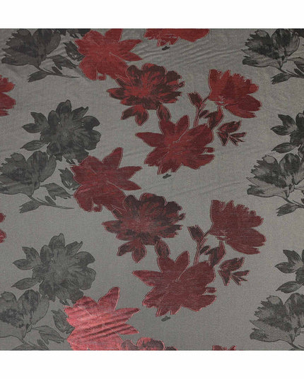 Olive Green Floral Silk Satin Fabric 110cm