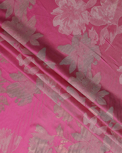 Fuchsia Magenta Floral Silk Satin Fabric 110cm