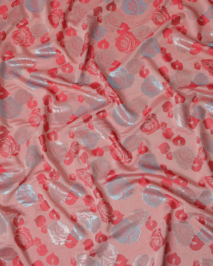 Coral Pink Bouquet Floral Silk Satin Fabric 110cm