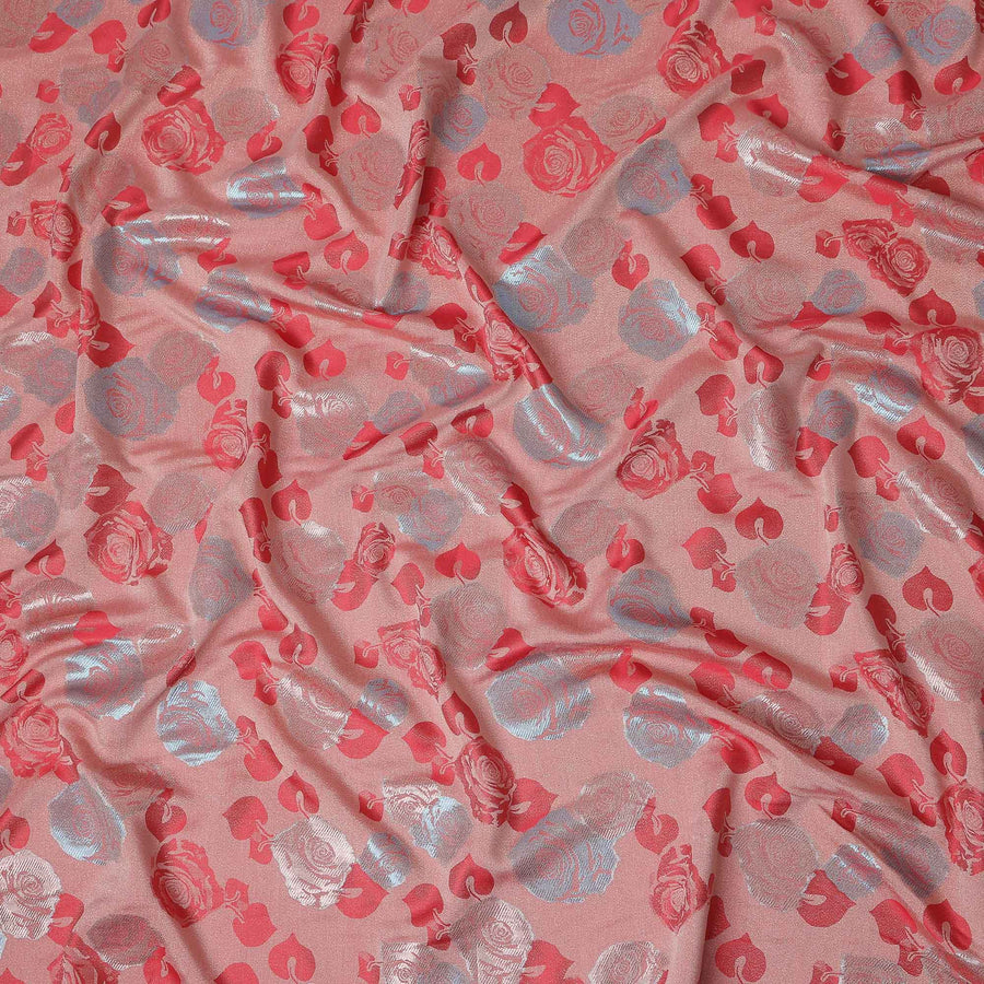 Coral Pink Bouquet Floral Silk Satin Fabric 110cm