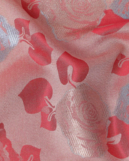 Coral Pink Bouquet Floral Silk Satin Fabric 110cm