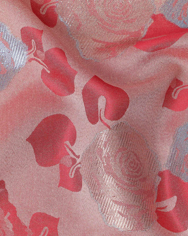 Coral Pink Bouquet Floral Silk Satin Fabric 110cm