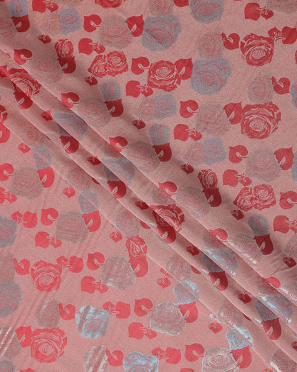 Coral Pink Bouquet Floral Silk Satin Fabric 110cm