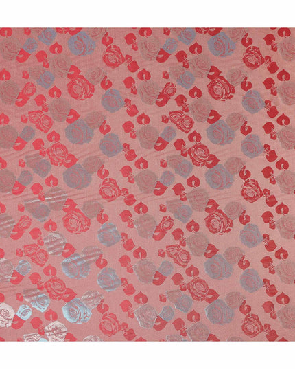 Coral Pink Bouquet Floral Silk Satin Fabric 110cm