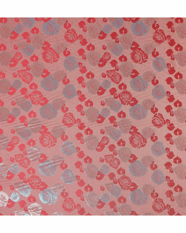 Coral Pink Bouquet Floral Silk Satin Fabric 110cm