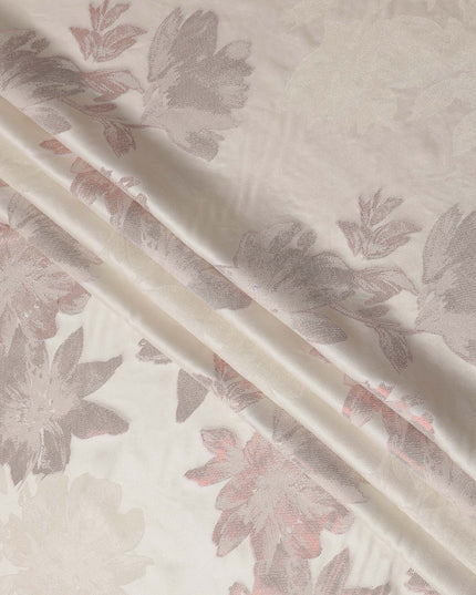 Ivory Beige Floral Silk Satin Fabric 110cm