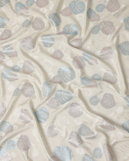 Ivory White Bouquet Floral Silk Satin Fabric 110cm