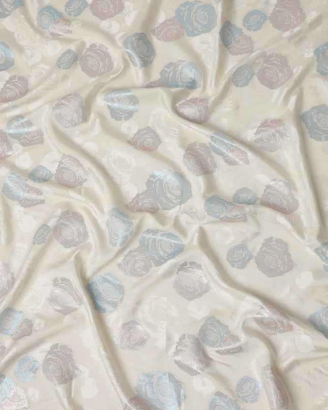 Ivory White Bouquet Floral Silk Satin Fabric 110cm