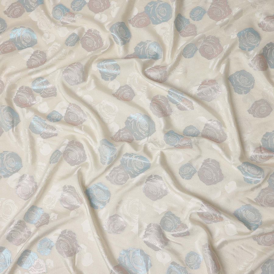 Ivory White Bouquet Floral Silk Satin Fabric 110cm