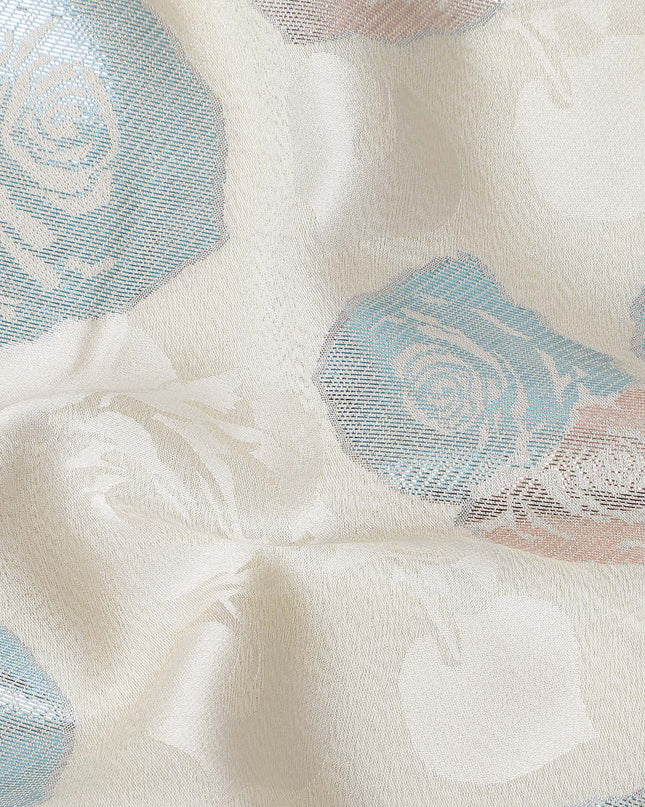 Ivory White Bouquet Floral Silk Satin Fabric 110cm