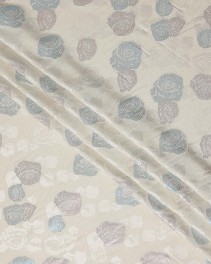 Ivory White Bouquet Floral Silk Satin Fabric 110cm