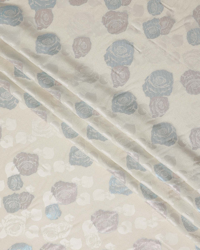Ivory White Bouquet Floral Silk Satin Fabric 110cm