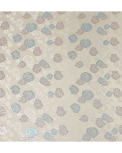 Ivory White Bouquet Floral Silk Satin Fabric 110cm