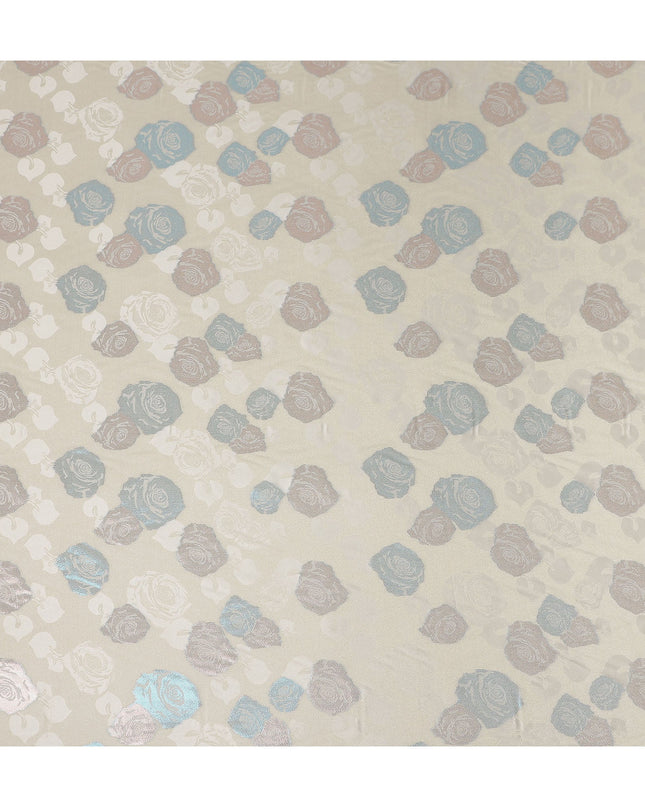 Ivory White Bouquet Floral Silk Satin Fabric 110cm