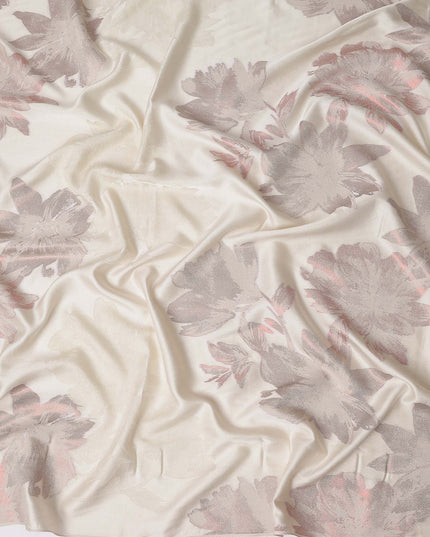 Cream Beige Floral Silk Satin Fabric 110cm