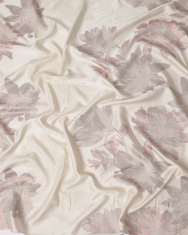 Cream Beige Floral Silk Satin Fabric 110cm