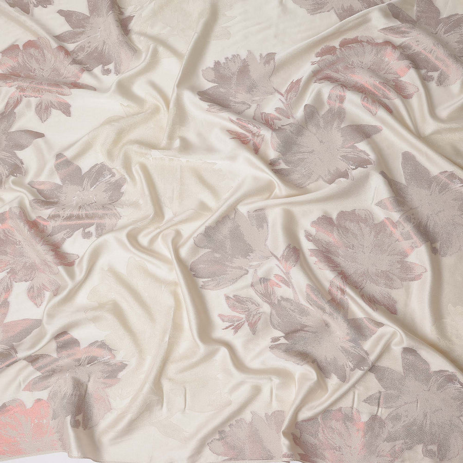 Cream Beige Floral Silk Satin Fabric 110cm