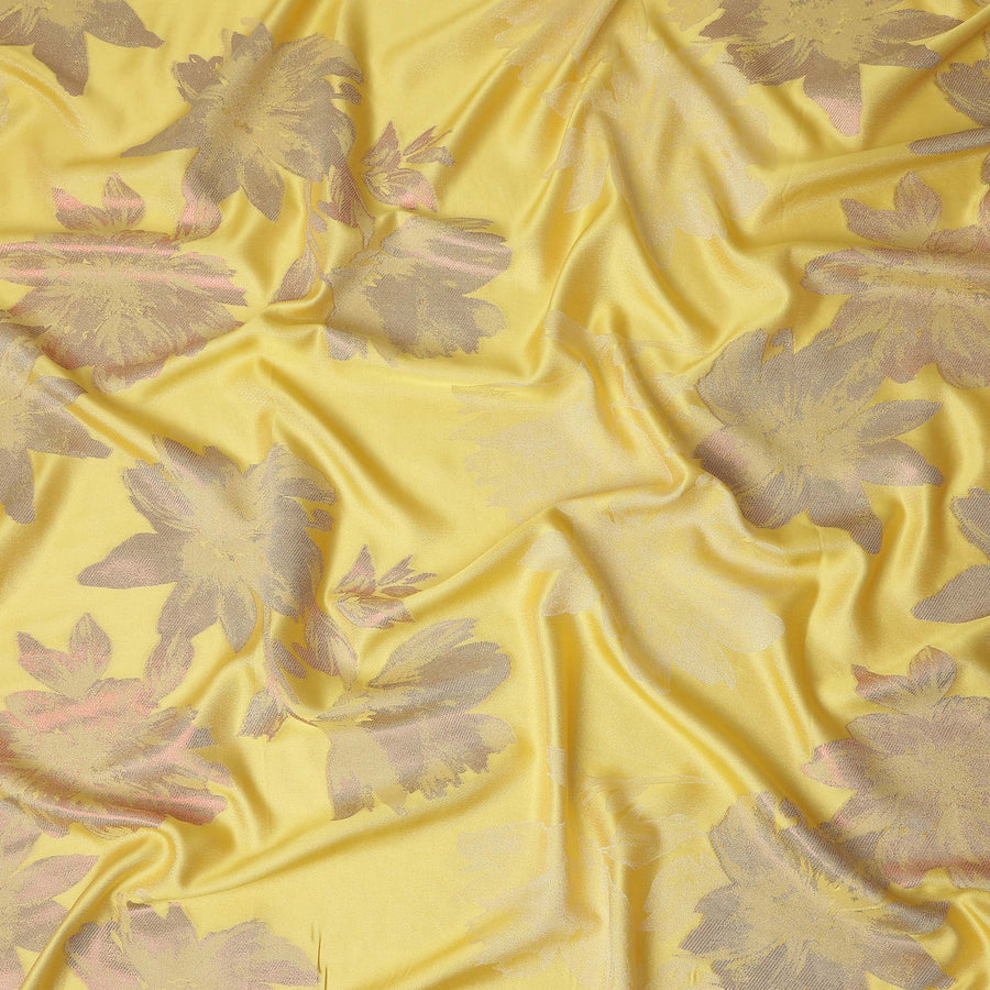 Buttercup Yellow Floral Silk Satin Fabric 110cm