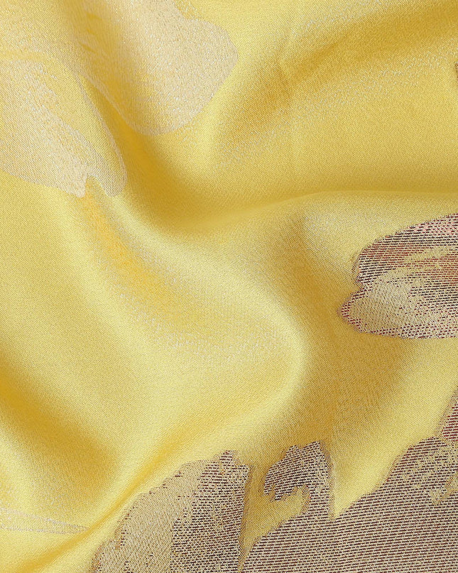 Buttercup Yellow Floral Silk Satin Fabric 110cm