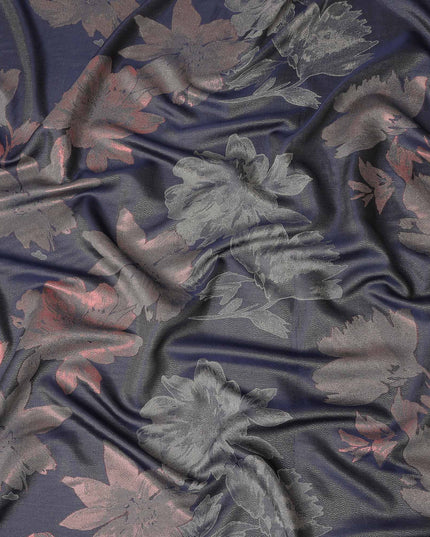 Navy Blue Floral Silk Satin Fabric 110cm