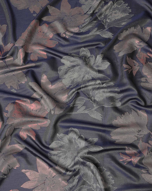 Navy Blue Floral Silk Satin Fabric 110cm