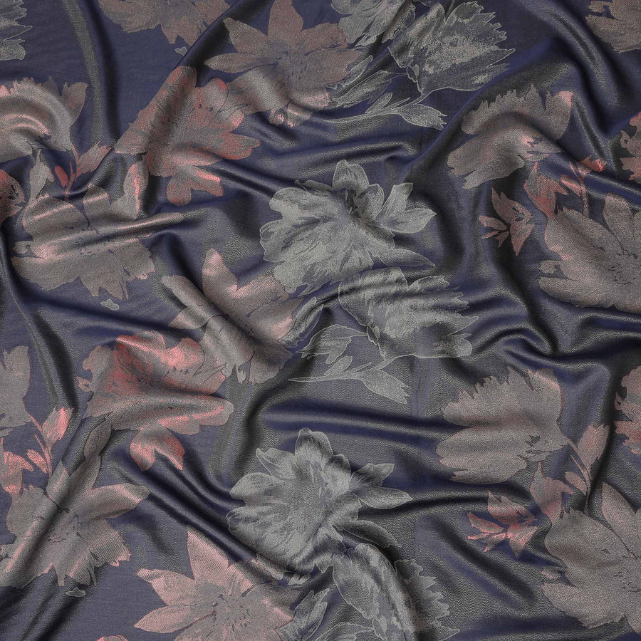 Navy Blue Floral Silk Satin Fabric 110cm