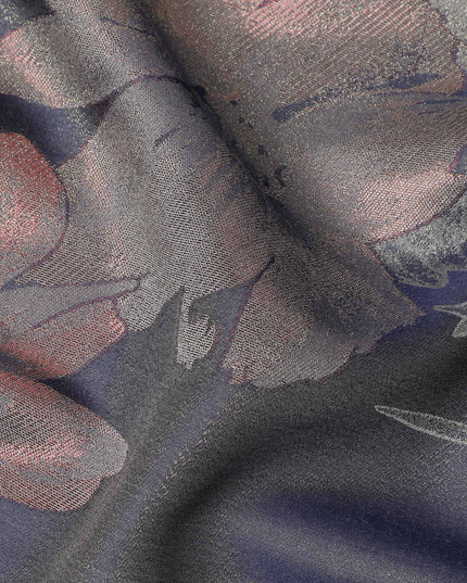 Navy Blue Floral Silk Satin Fabric 110cm