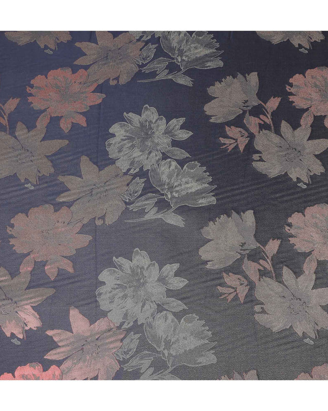 Navy Blue Floral Silk Satin Fabric 110cm