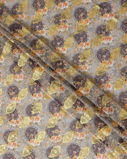 Grey Ornate Fancy Embroidery Cotton Voile 150cm