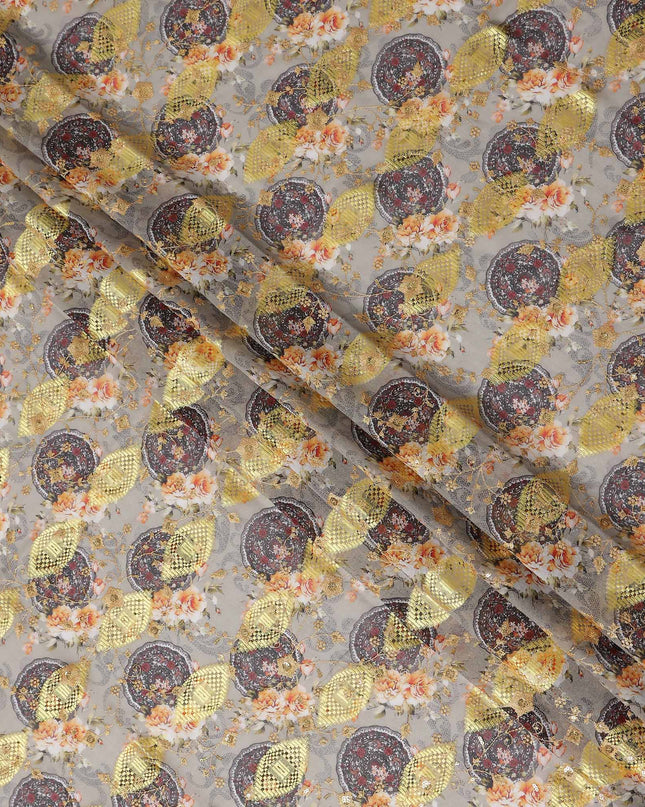 Grey Ornate Fancy Embroidery Cotton Voile 150cm