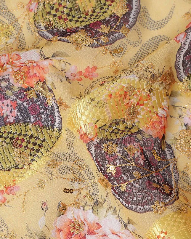 Yellow Fancy Embroidery Cotton Voile 150cm