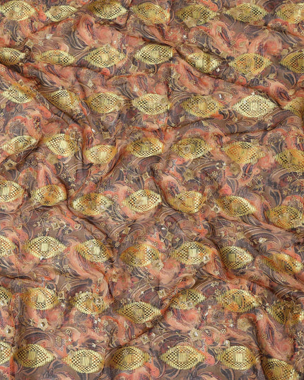 Brown Fancy Embroidery Cotton Voile 150cm