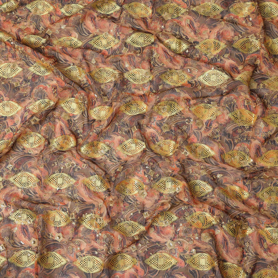 Brown Fancy Embroidery Cotton Voile 150cm