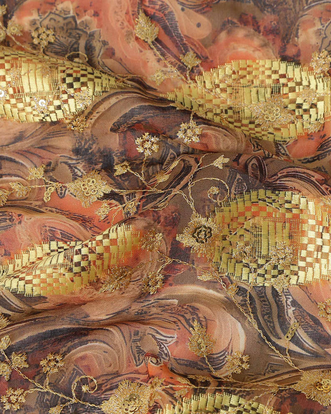 Brown Fancy Embroidery Cotton Voile 150cm