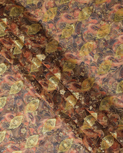 Brown Fancy Embroidery Cotton Voile 150cm