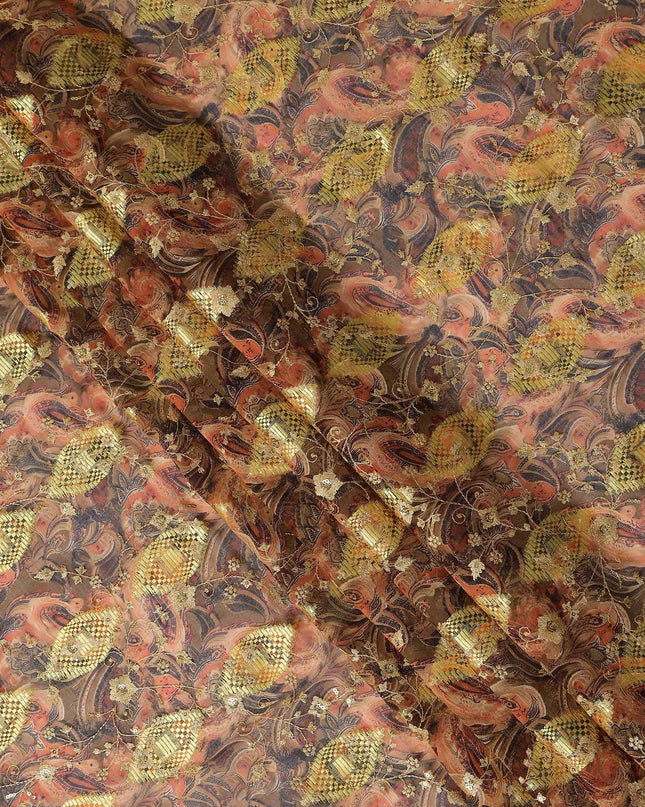 Brown Fancy Embroidery Cotton Voile 150cm