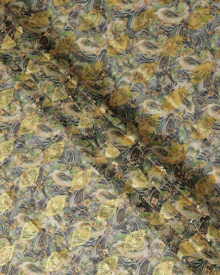 Grey Fancy Embroidery Cotton Voile 150cm