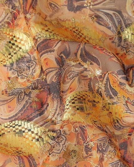 Orange Fancy Embroidery Cotton Voile 150cm
