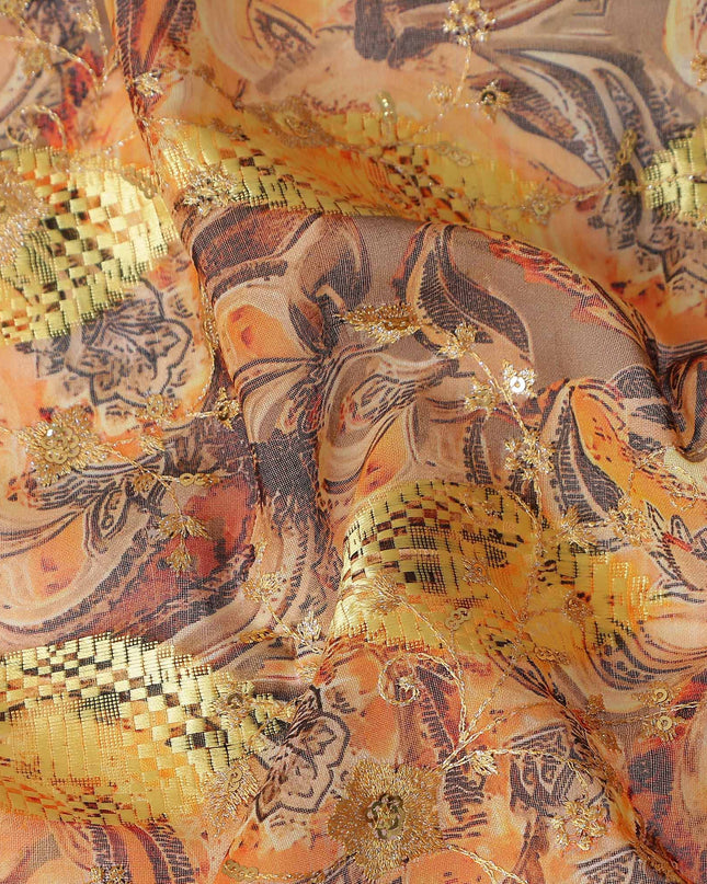 Orange Fancy Embroidery Cotton Voile 150cm