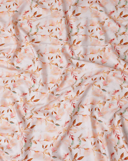 Buy Beige Floral Design Cotton Linen 140cm